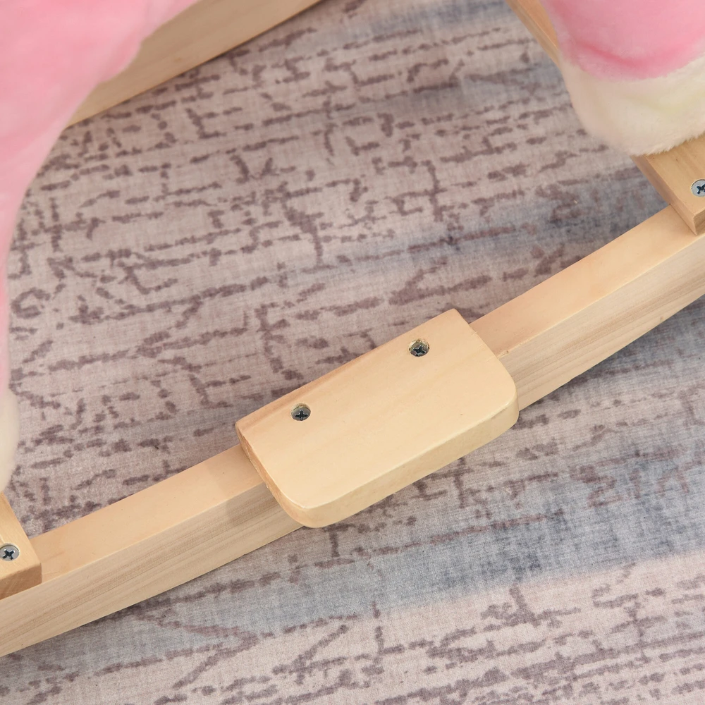 Homcom Rožinis supamasis arklys Pliušinis supamasis gyvūnas su gyvūnų garsais, žaislas 36-72 mėn., 65x32,5x61 cm