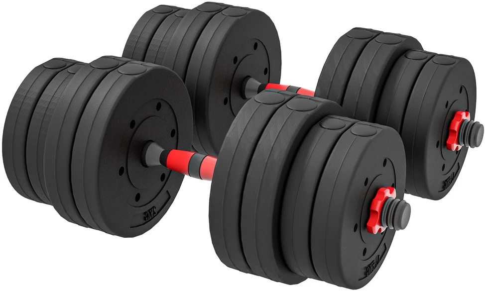 HOMCOM 2-in-1 hantelių rinkinys 30 kg, reguliuojami rankiniai hanteliai ir štanga, profesionalūs svarmenys jėgos treniruotėms ir sunkiaatletikai namų sporto salėje