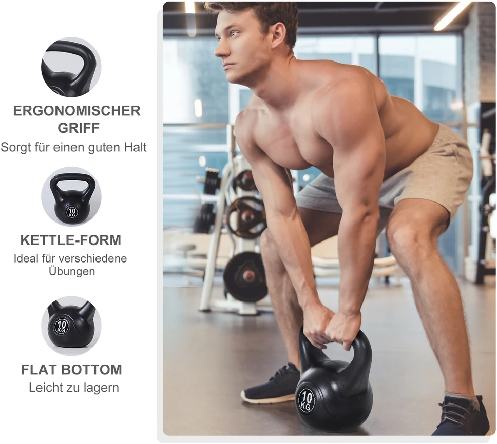 HOMCOM virdulinis svarmuo (kettlebell) 8kg, užpildytas smėliu, pradedantiesiems, juodas