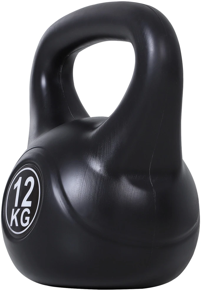 HOMCOM virdulinis svarmuo (kettlebell) 12 kg, smėliu užpildytas svarmuo pradedantiesiems, juodas