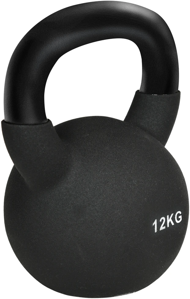 HOMCOM kamuolio hantelis iš ketaus neopreno dangos, apsaugantis grindis, sūpynės hantelis juodas 12 KG