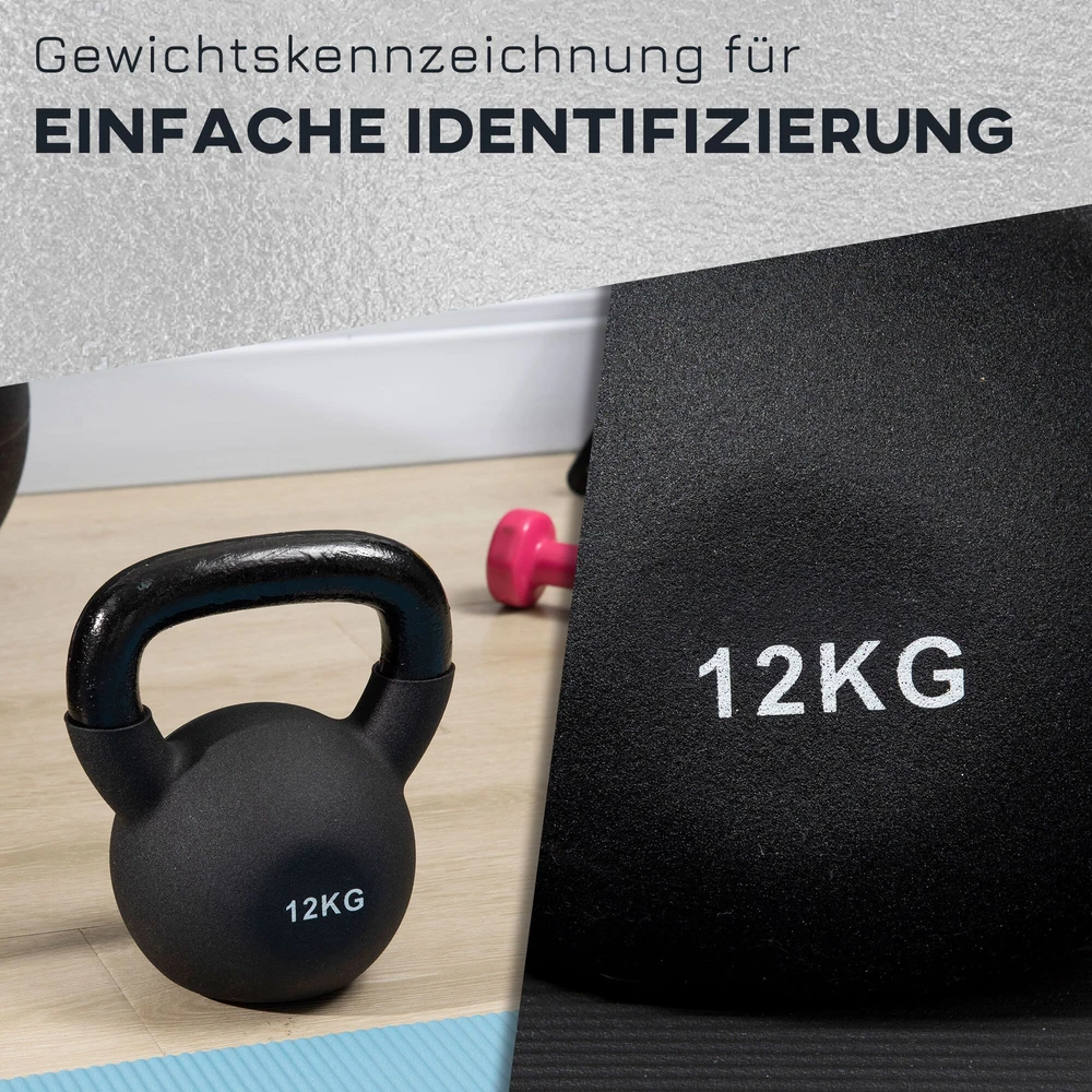 HOMCOM kamuolio hantelis iš ketaus neopreno dangos, apsaugantis grindis, sūpynės hantelis juodas 12 KG