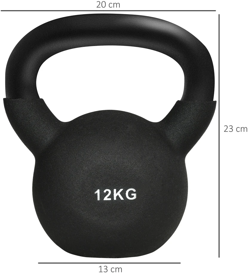 HOMCOM kamuolio hantelis iš ketaus neopreno dangos, apsaugantis grindis, sūpynės hantelis juodas 12 KG