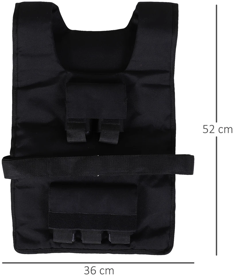 HOMCOM svorio liemenė 20 kg treniruočių liemenė reguliuojama jėgos treniruočių fitneso liemenė oksfordinė geležis juoda 36 x 52 cm