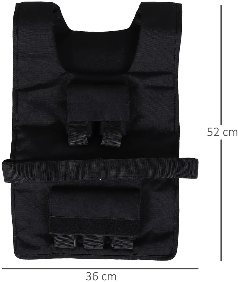 HOMCOM treniruočių liemenė 30 kg, svorių liemenė jėgos treniruotėms, reguliuojama, Oksfordo audinys + geležis, juoda, 36x52 cm