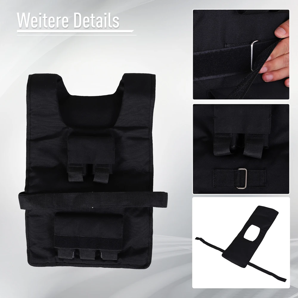 HOMCOM svorio liemenė 20 kg treniruočių liemenė reguliuojama jėgos treniruočių fitneso liemenė oksfordinė geležis juoda 36 x 52 cm