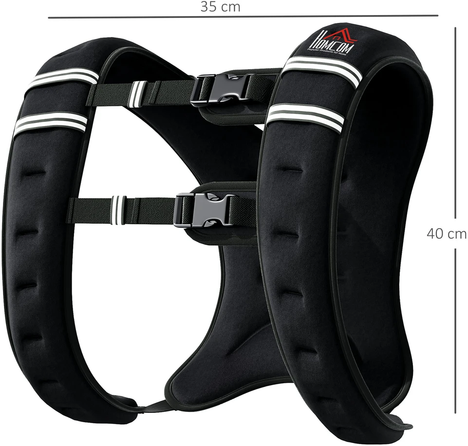 HOMCOM 10 kg svorių liemenė, reguliuojama, jėgos treniruotėms, Oksfordo audinys, metalinis smėlis, juoda, 40 x 35 cm