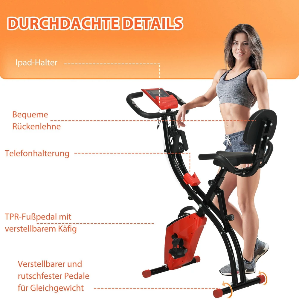 HOMCOM 2-in-1 stacionarus dviratis treniruoklis su LCD ekranu, sulankstomas, 8 pasipriešinimo lygiai ir tamprūs lynai, 107x52x110 cm