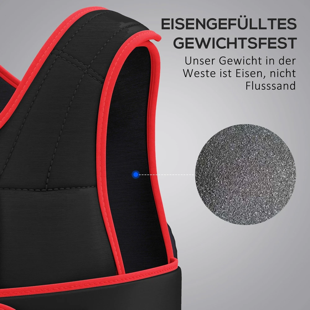 HOMCOM 20 kg treniruočių liemenė, reguliuojama su dvigubais diržais, jėgos treniruotėms, fitnesui, Oksfordo audinys, metalo smėlis, juoda+raudona, 60 x 50 cm