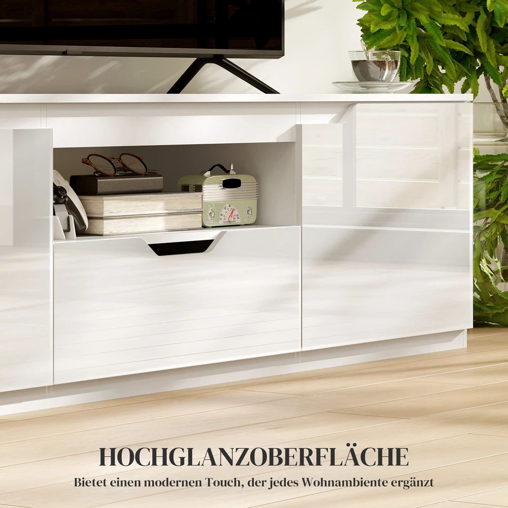 TV staliukas HOMCOM TV spintelė su 2 durelėmis, stalčiumi, 160 cm ilgio, televizoriams iki 65 colių, balta