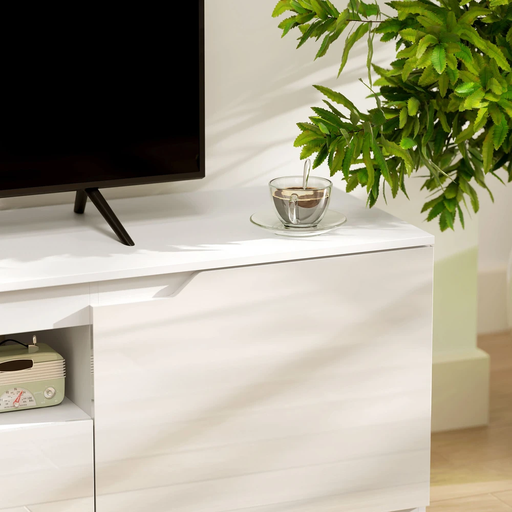 TV staliukas HOMCOM TV spintelė su 2 durelėmis, stalčiumi, 160 cm ilgio, televizoriams iki 65 colių, balta