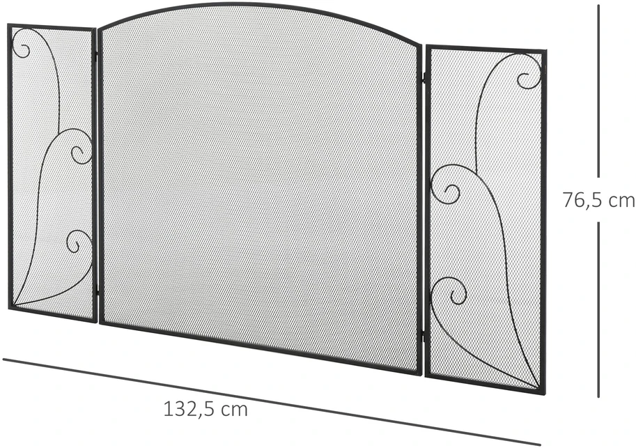 Homcom Židinio apsauginės grotelės su 3 skydeliais - Juodos 132,5 x 76,5 cm