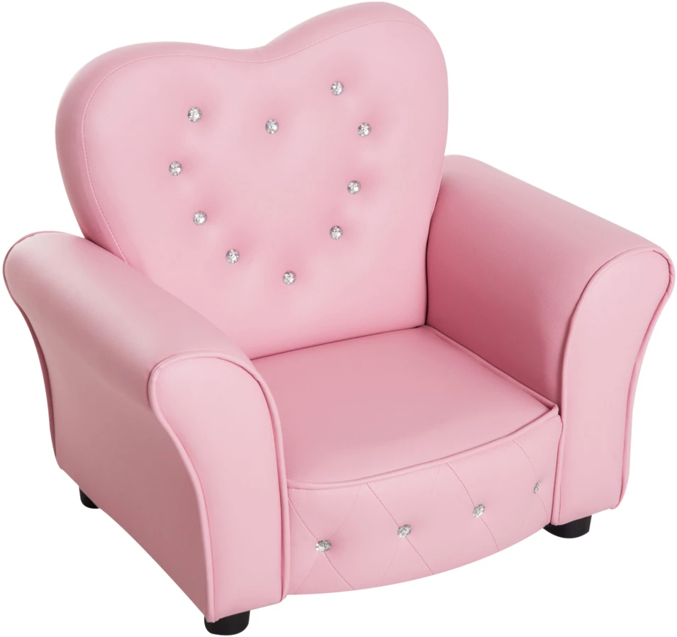 HOMCOM vaikiškas fotelis Princesė, širdelės formos vaikiškas krėslas, rožinis, patogus fotelis vaikų kambariui, I59xP41,5xA49cm
