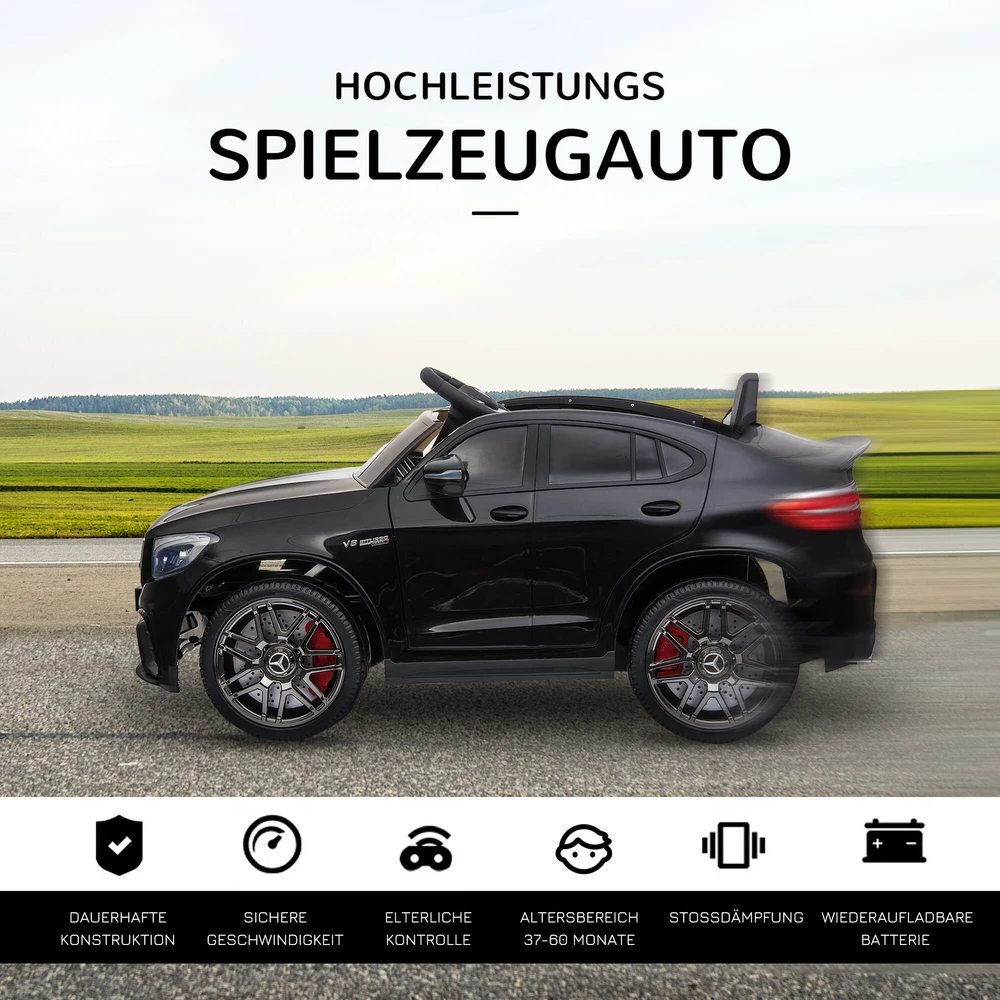Vaikiškas automobilis HOMCOM Mercedes-Benz AMG GLA45, licencijuotas elektromobilis su nuotolinio valdymo pulteliu, 2 x 35 W varikliai, MP3, saugos diržas, 37–60 mėn., juodas