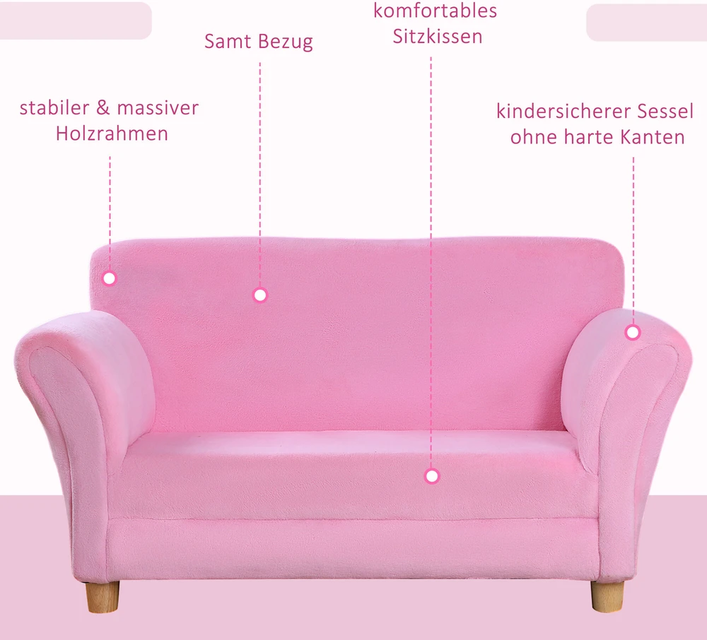 Vaikiška sofa HOMCOM „Braškė“ – patogi sofa ir fotelis vaiko kambariui, minkšta dvivietė sofa, vienvietė sofa, vaikiška kėdė