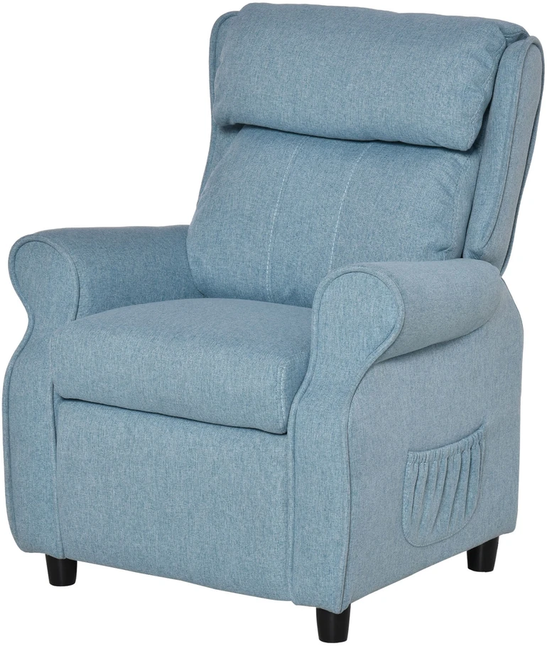Vaikiška sofa HOMCOM, vaikiška kėdutė su reguliuojama atlošimo funkcija ir pakoja, mėlyna, 3–5 metų vaikams, 58x53x70 cm