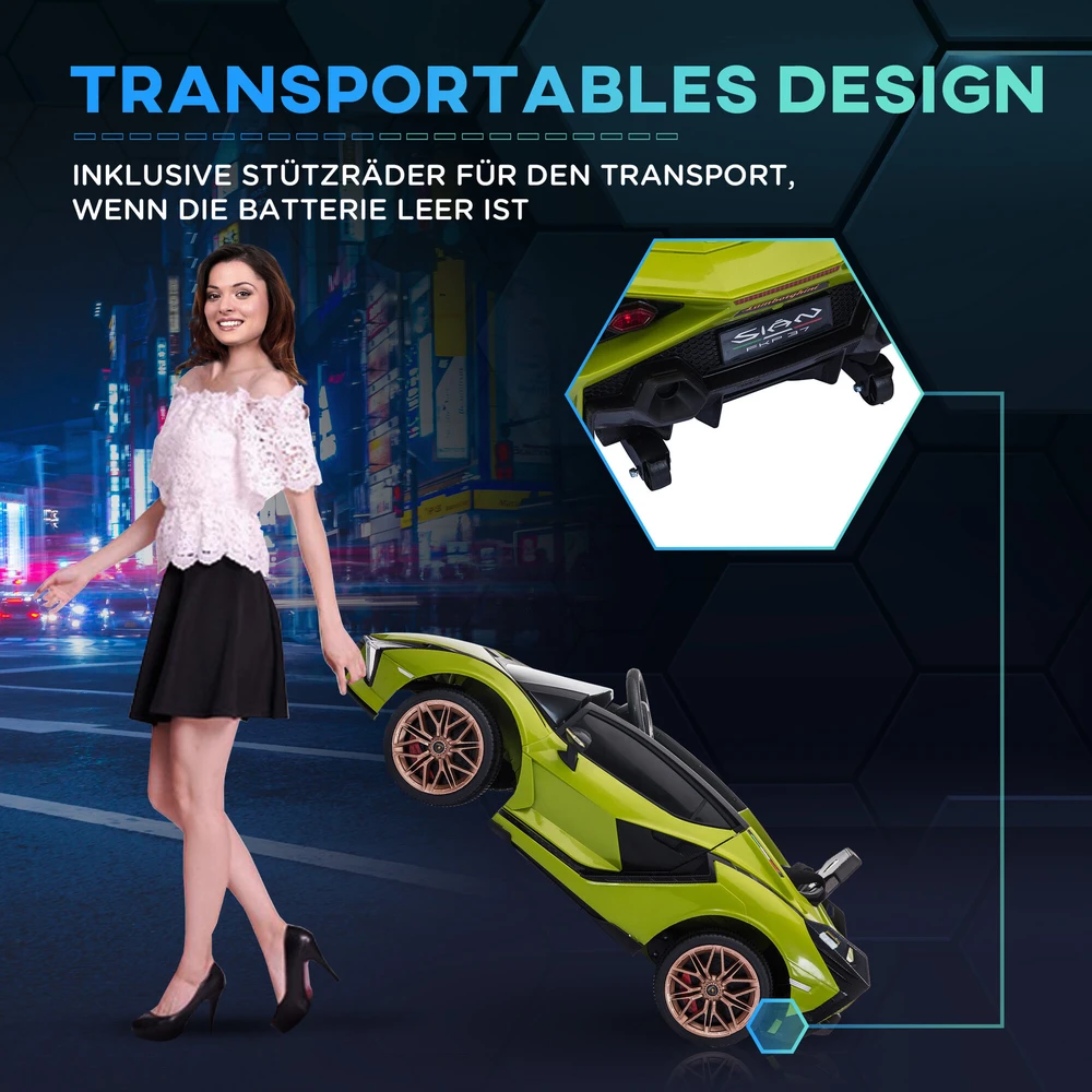 HOMCOM vaikiškas elektromobilis, 12V transporto priemonė vaikams su 2,4G nuotolinio valdymo pulteliu, MP3 USB, garsiniu signalu, elektromobilis su LED žibintais, 5 taškų saugos diržais, 3-5 km/h, 3-5 metų vaikams, žalias