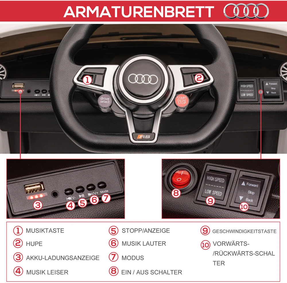 HOMCOM vaikiškas elektromobilis 12V, su 2,4G nuotolinio valdymo pulteliu, muzika, šviesomis, USB/MP3 jungtimi, atbulinės eigos funkcija | Aosom
