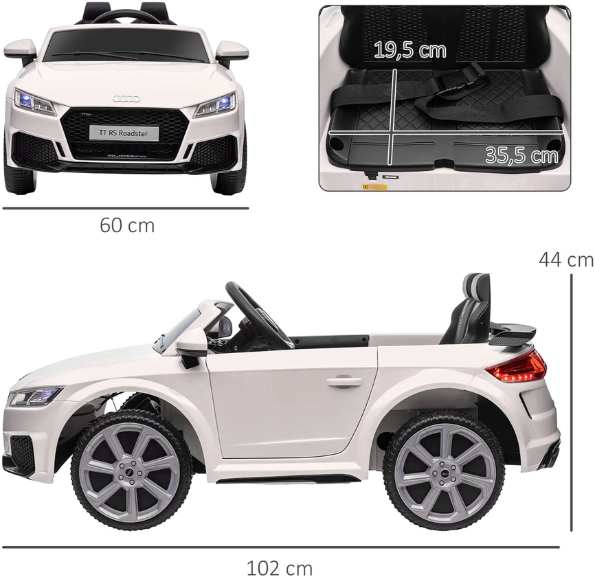 HOMCOM vaikiškas elektromobilis 12V, su 2,4G nuotolinio valdymo pulteliu, muzika, šviesomis, USB/MP3 jungtimi, atbulinės eigos funkcija | Aosom