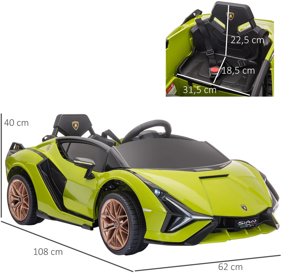 HOMCOM vaikiškas elektromobilis, 12V transporto priemonė vaikams su 2,4G nuotolinio valdymo pulteliu, MP3 USB, garsiniu signalu, elektromobilis su LED žibintais, 5 taškų saugos diržais, 3-5 km/h, 3-5 metų vaikams, žalias