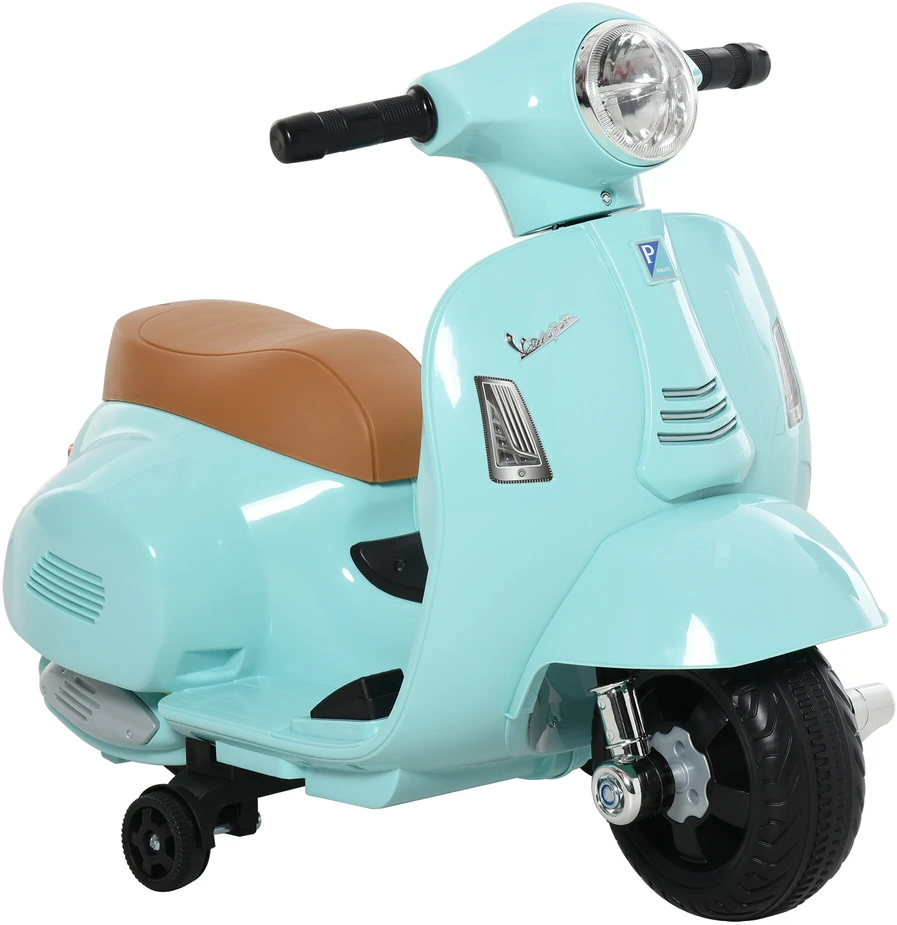 HOMCOM VESPA elektrinis vaikiškas motociklas, 18-36 mėn., 3 km/h, LED šviesos, garsas, plastikas/metalas, žalias, 66,5 x 38 x 52 cm