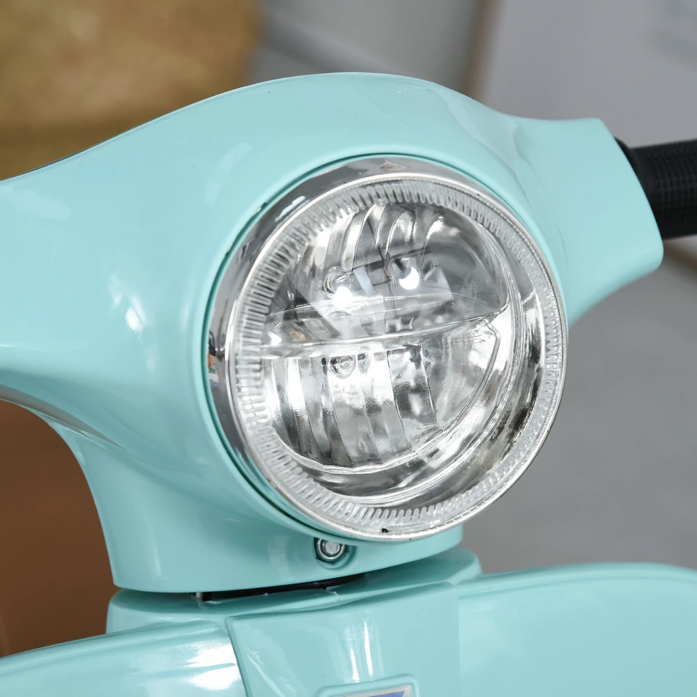 HOMCOM VESPA elektrinis vaikiškas motociklas, 18-36 mėn., 3 km/h, LED šviesos, garsas, plastikas/metalas, žalias, 66,5 x 38 x 52 cm