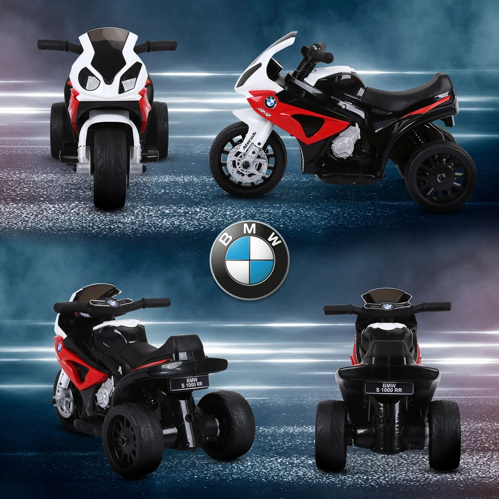 HOMCOM BMW S1000RR licencijuotas elektrinis triratis, vaikiškas motociklas su akumuliatoriumi, vaikiška transporto priemonė, plienas, raudona, 66x37x44 cm