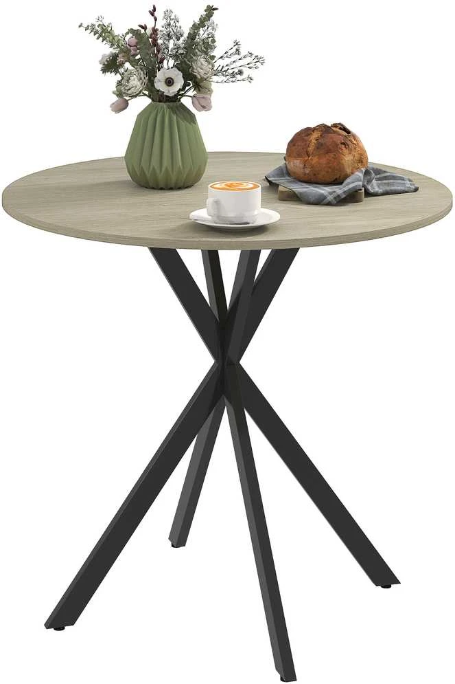 HOMCOM valgomojo stalas, apvalus 2-4 vietų virtuvės stalas pramoniniu stiliumi su plieninėmis kojomis, valgomajam, virtuvei, ąžuolo spalvos Ø80 x 75 cm