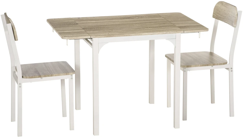 HOMCOM 3 dalių valgomojo baldų komplektas su 2 kėdėmis ir 1 stalu, sulankstomas stalo paviršius, plienas, MDF, natūrali+balta, 120 x 60 x 75 cm