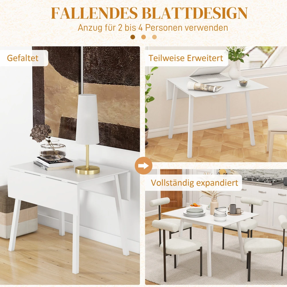 HOMCOM sulankstomas valgomojo stalas, virtuvinis stalas 2-4 asmenims, sulankstomas stalas, medinis valgomojo stalas, mažoms erdvėms, 110 x 86 x 75 cm, baltas