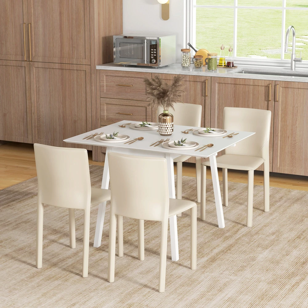 HOMCOM sulankstomas valgomojo stalas, virtuvinis stalas 2-4 asmenims, sulankstomas stalas, medinis valgomojo stalas, mažoms erdvėms, 110 x 86 x 75 cm, baltas