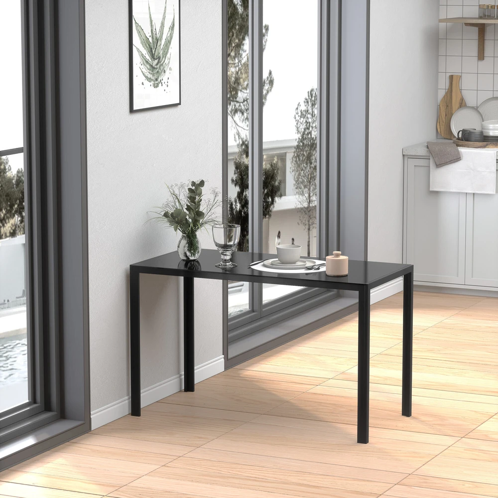 HOMCOM LED valgomasis stalas, virtuvės stalas 4 asmenims, grūdintas stiklas, metalas, juodas, 120x60x75 cm