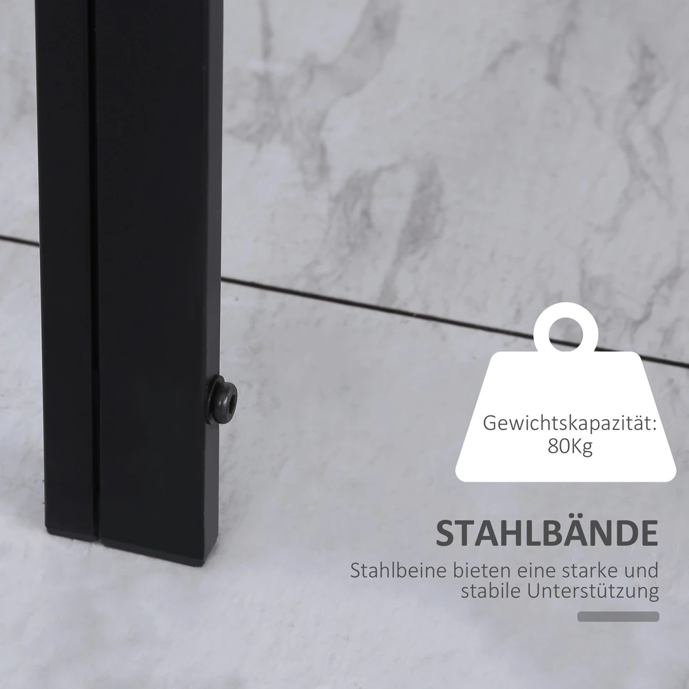 HOMCOM LED valgomasis stalas, virtuvės stalas 4 asmenims, grūdintas stiklas, metalas, juodas, 120x60x75 cm