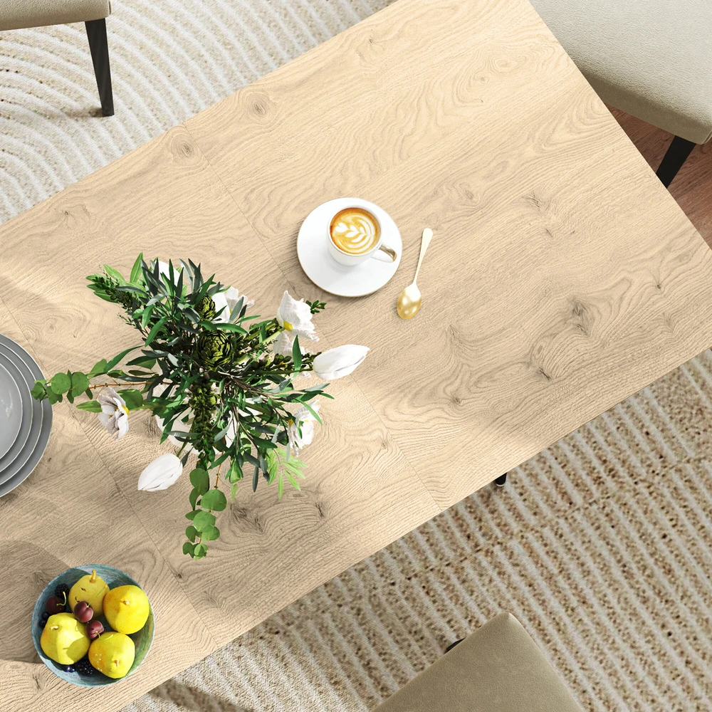 HOMCOM išskleidžiamas valgomojo stalas 120/160 x 75 cm, virtuvinis stalas 6-8 asmenims, modernus valgomojo stalas su plieninėmis kojomis, natūrali spalva