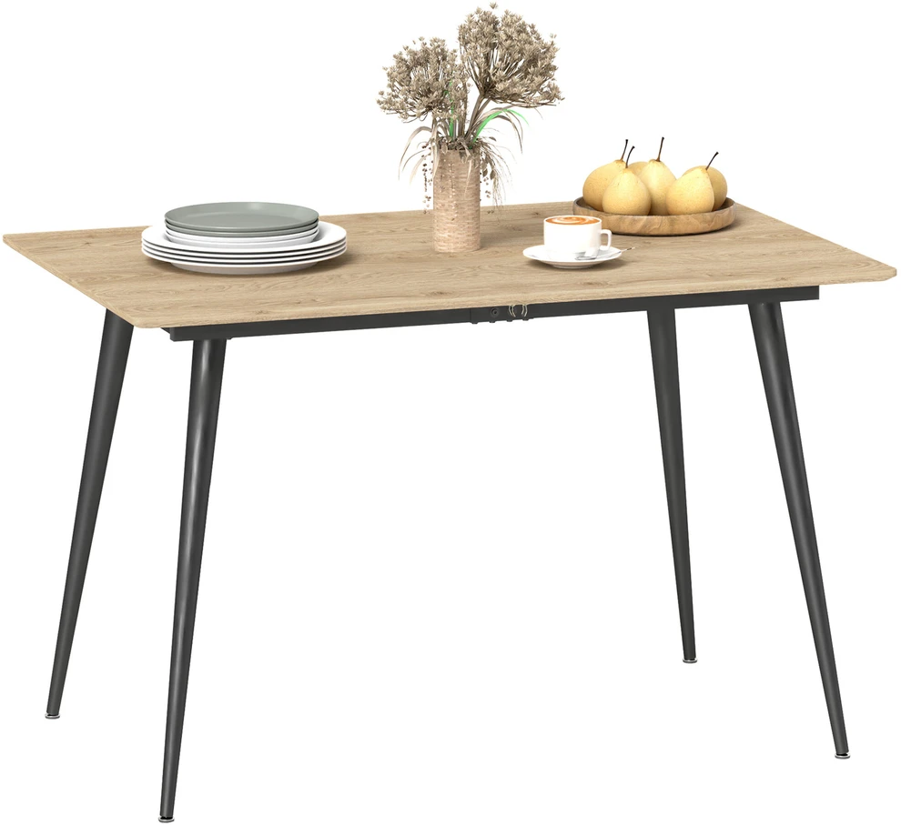 HOMCOM išskleidžiamas valgomojo stalas 120/160 x 75 cm, virtuvinis stalas 6-8 asmenims, modernus valgomojo stalas su plieninėmis kojomis, natūrali spalva