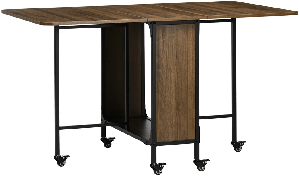 HOMCOM sulankstomas pietų stalas, mobilus, 6 vietų, su lentyna, mažoms erdvėms, iki 50 kg, 130x80x74 cm, šviesiai rudas