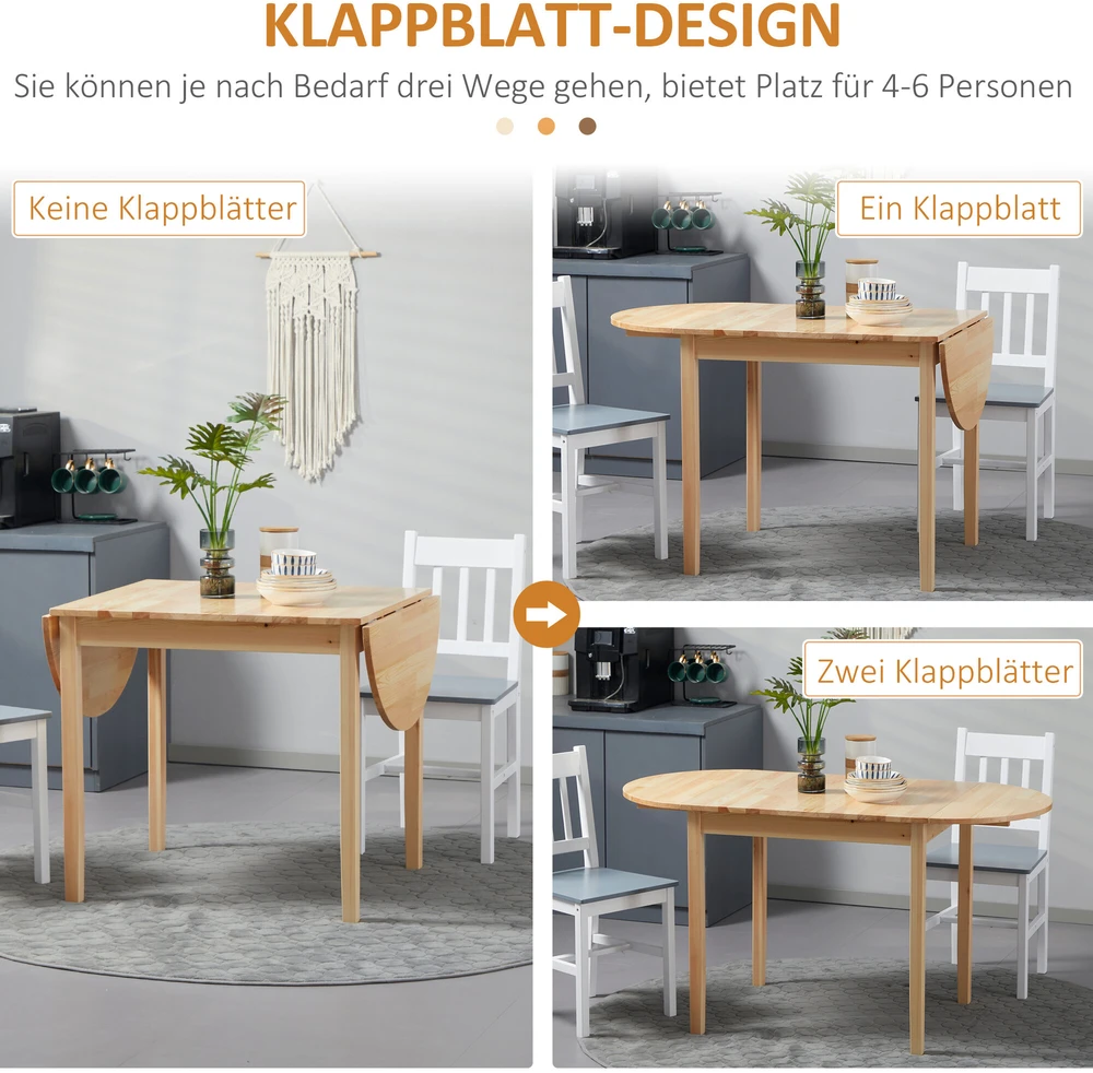 HOMCOM medinis sulankstomas valgomojo stalas, 6 vietų virtuvinis stalas su nuleidžiamais kraštais, kompaktiškas stalas mažoms erdvėms, valgomajam, virtuvei, 140 x 70 x 75 cm, natūralaus medžio spalvos