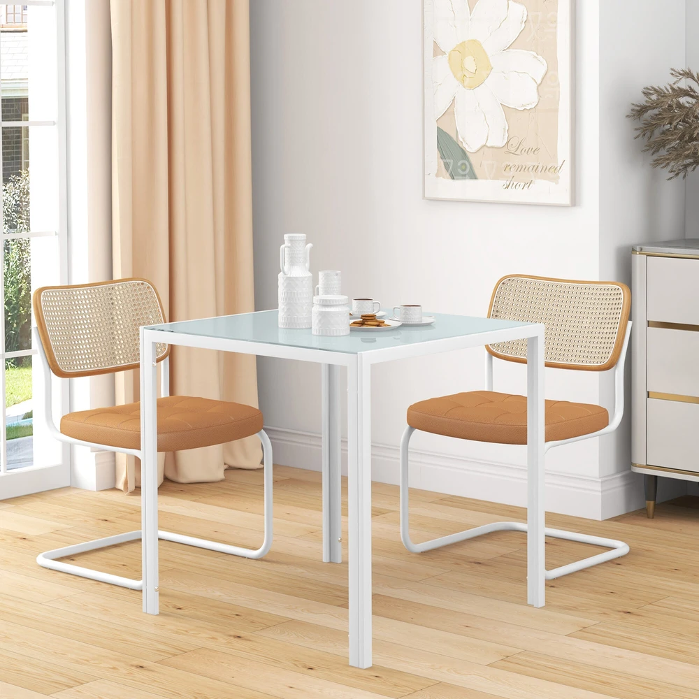 HOMCOM valgomojo stalas, kvadratinis virtuvinis stalas 4 asmenims, iš grūdinto stiklo, keliamoji galia iki 80 kg, virtuvei, valgomajam, 75 x 75 x 75 cm, baltas