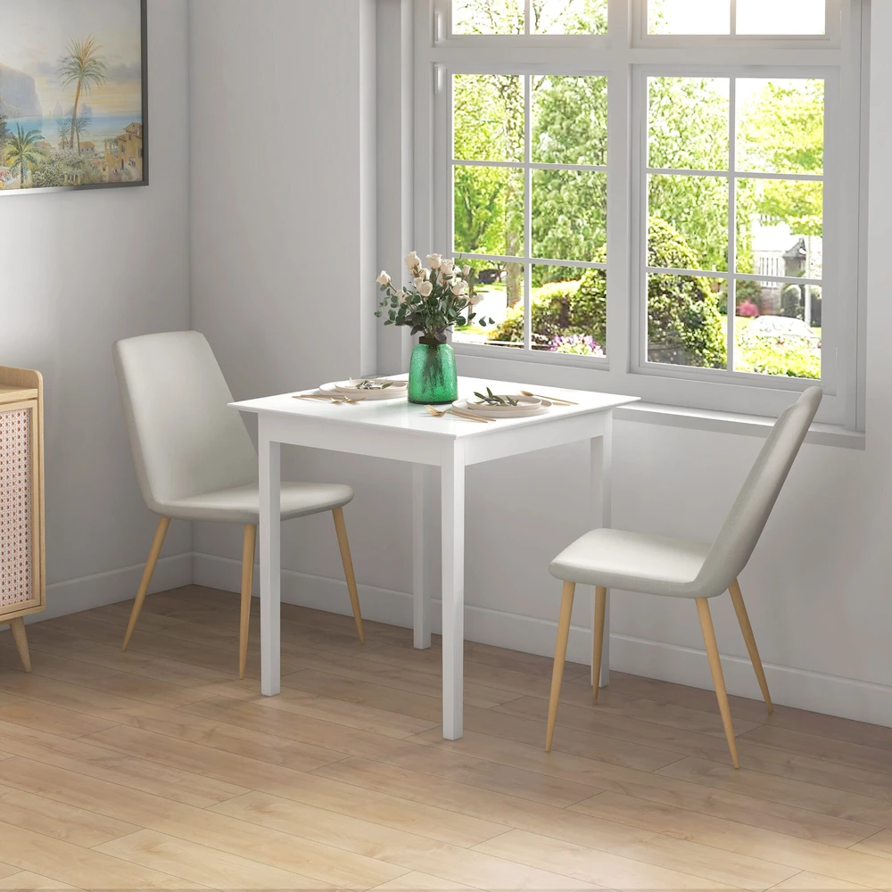 HOMCOM valgomojo stalas, virtuvinis stalas, kvadratinis stalas 2 asmenims, medinis svetainės stalas, skirtas virtuvei, valgomajam, baltas, 75 x 75 x 76 cm