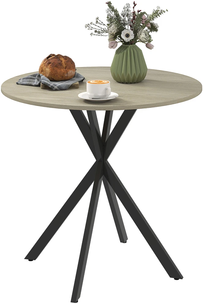 HOMCOM valgomojo stalas, apvalus 2-4 vietų virtuvės stalas pramoniniu stiliumi su plieninėmis kojomis, valgomajam, virtuvei, ąžuolo spalvos Ø80 x 75 cm