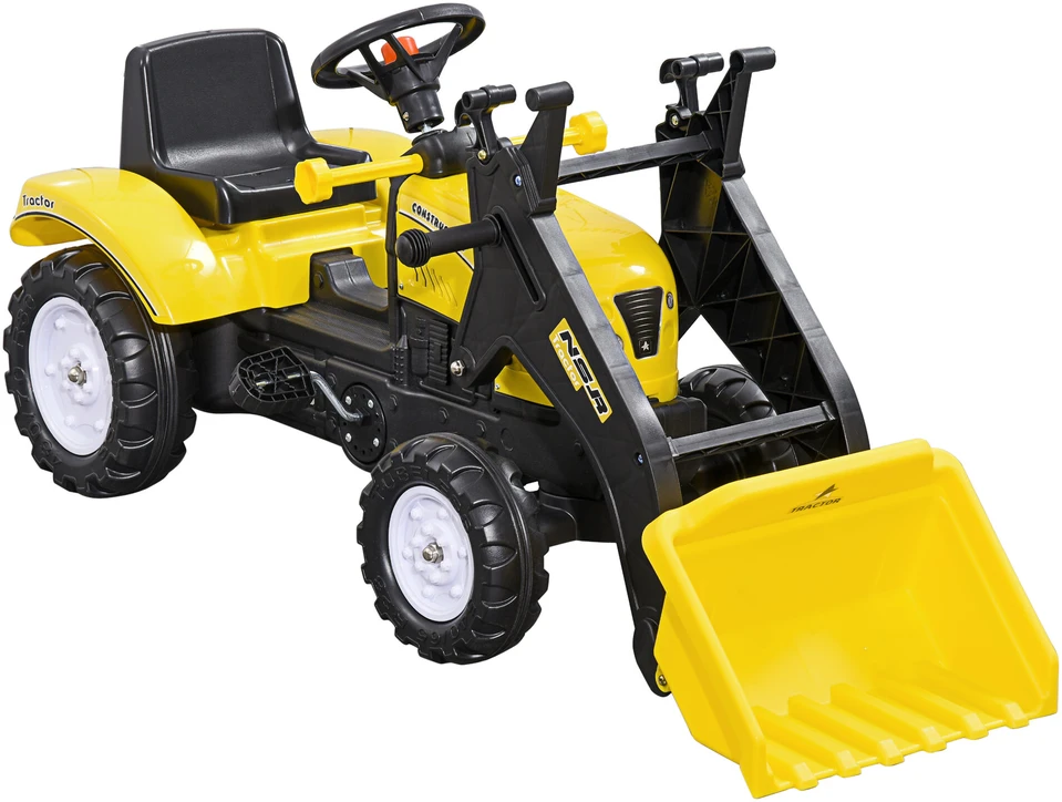 HOMCOM sėdimas ekskavatorius, vaikiškas traktorius su kaušu 3 metų vaikams, paspiriamas automobilis, 114x41x54 cm