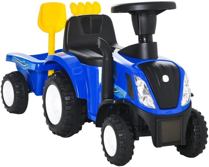 HOMCOM vaikiškas traktorius stumdukas NEW HOLLAND su garsiniu signalu, mėlynas