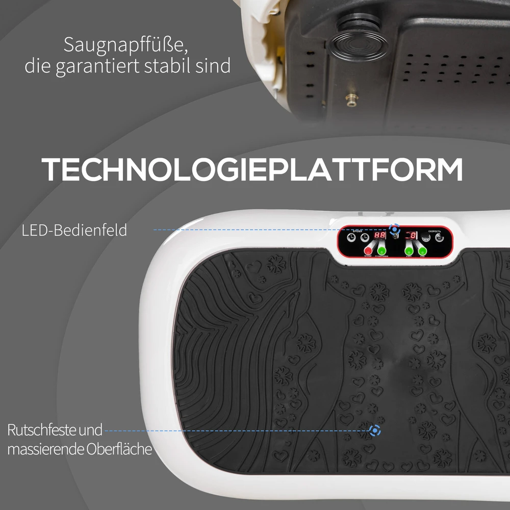 HOMCOM vibracinė platforma, treniruoklis su 2 pasipriešinimo gumomis, 99 vibracijos lygiai, iki 120 kg, viso kūno treniruotėms, 200 W