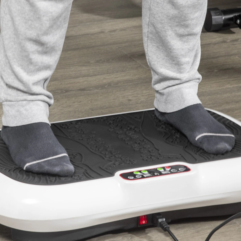 HOMCOM vibracinė platforma, treniruoklis su 2 pasipriešinimo gumomis, 99 vibracijos lygiai, iki 120 kg, viso kūno treniruotėms, 200 W