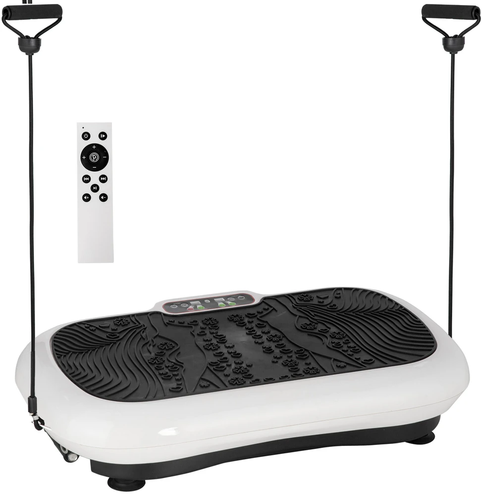 HOMCOM vibracinė platforma, treniruoklis su 2 pasipriešinimo gumomis, 99 vibracijos lygiai, iki 120 kg, viso kūno treniruotėms, 200 W