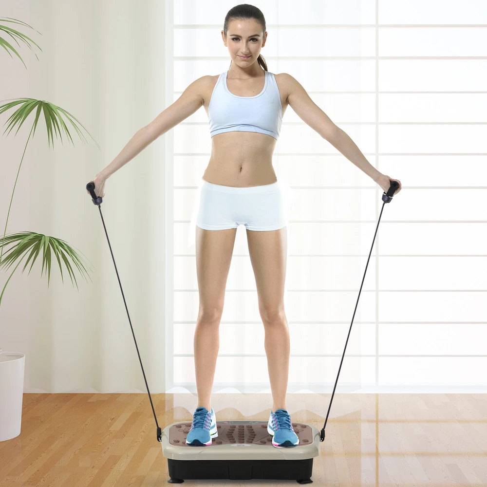 HOMCOM vibracinė plokštė, vibracinis treniruoklis, vibracinis įrenginys, kūno rengybos treniruoklis, LED ekranas, USB garsiakalbis, pasipriešinimo gumos, nuotolinio valdymo pultas