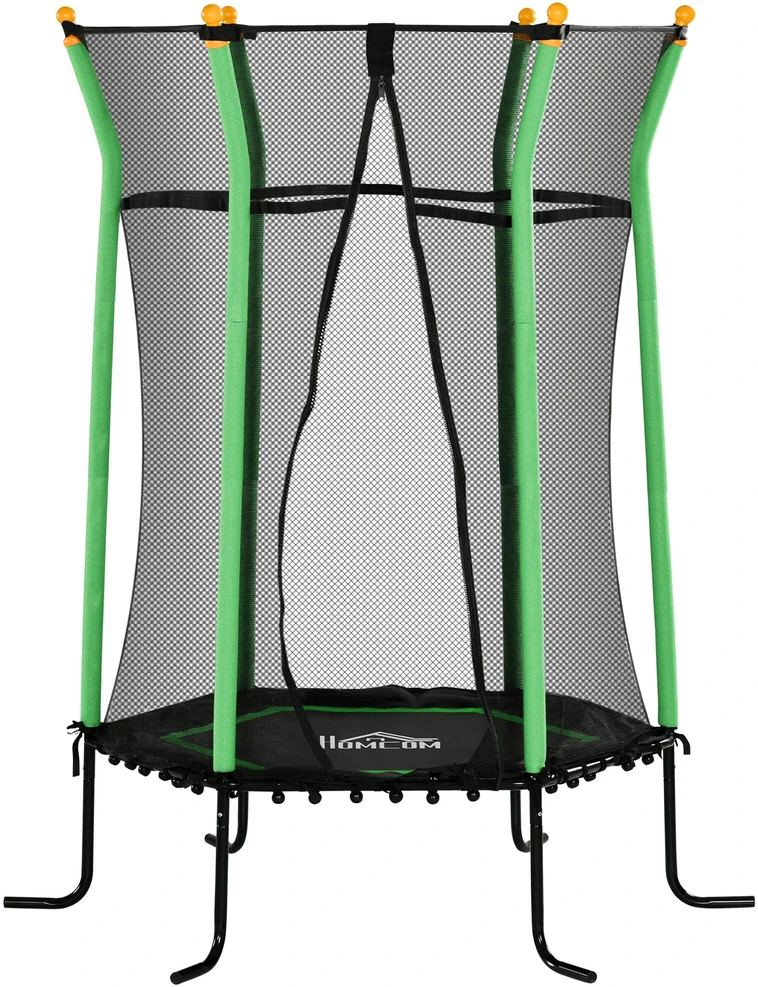 HOMCOM vaikiškas batutas Ø163,5 cm, vidaus batutas su apsauginiu tinklu, kraštų danga, guminėmis virvėmis, vaikiškas batutas iki 50 kg, 3-10 metų vaikams, žalias