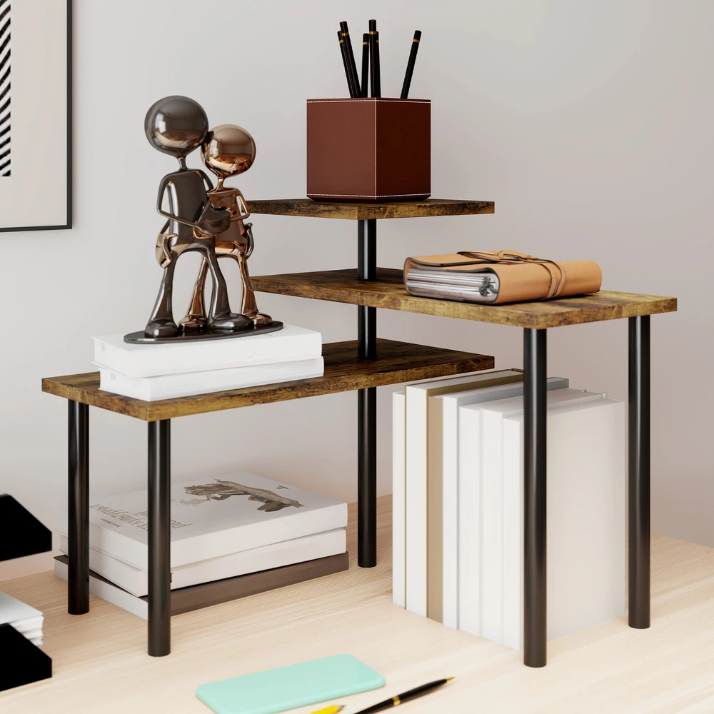 HOMCOM virtuvinė lentyna, besisukanti mikrobangų krosnelės lentyna su 3 pakopomis, pramoninė metalinė pastatoma lentyna, 40 x 18 x 36,5 cm