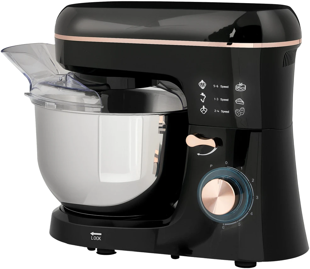 HOMCOM virtuvinis kombainas, 5,5 l nerūdijančio plieno dubuo, 1400 W, 6+P greičio režimai, tešlos maišyklė su plakikliu, tešlos kabliu, šluotele, apsauga nuo tiškalų, grandikliu ir kiaušinių separatoriumi, juodas