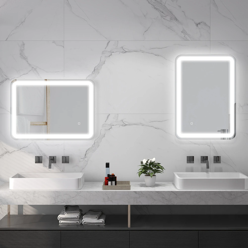 Homcom kleankin vonios veidrodis, 50 x 70 cm LED vonios veidrodis su 3 šviesos spalvomis, sieninis veidrodis su jutikliniu jungikliu, atminties funkcija, apšviečiamas veidrodis su apsauga nuo rasojimo, IP44